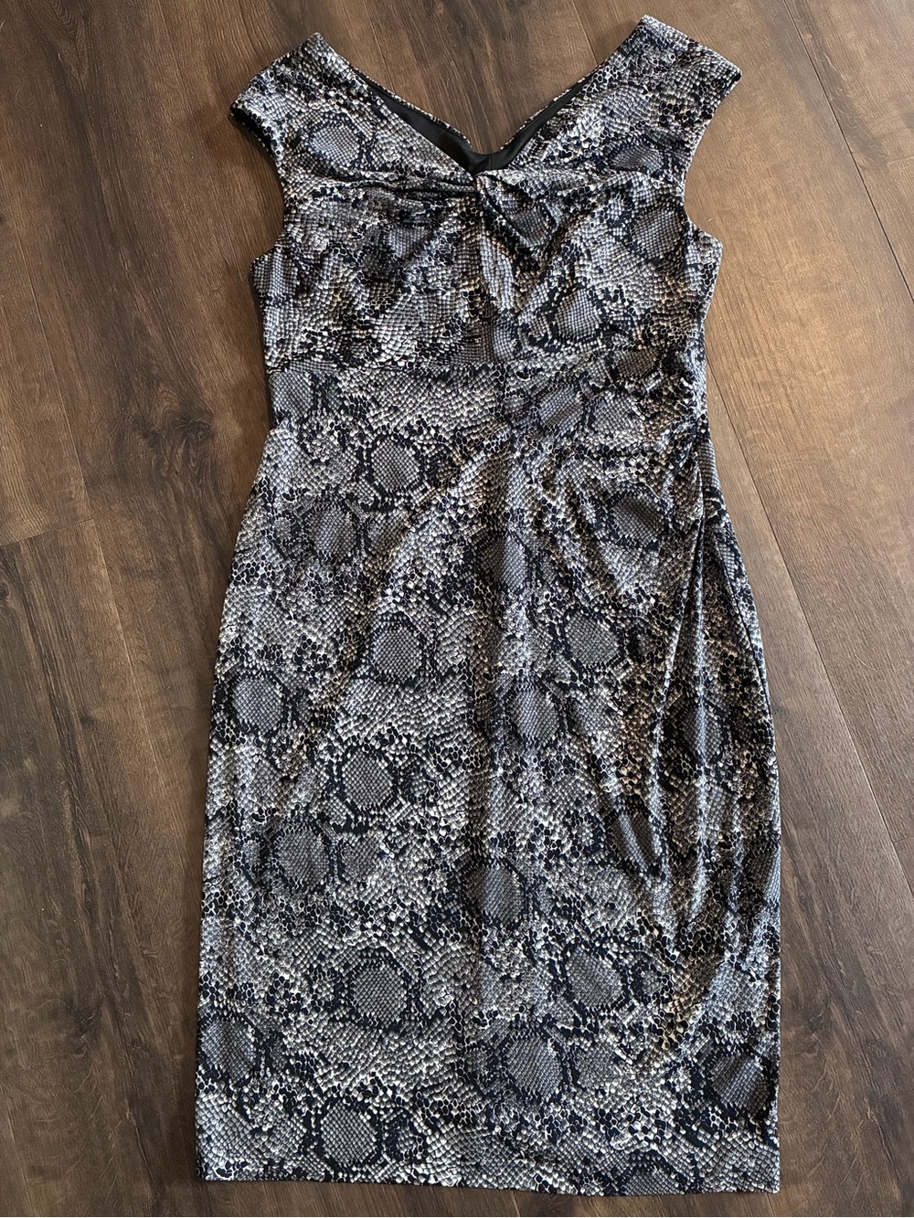 connected apparel Sleeveless Snake-Print Midi Dress in Black & Gray